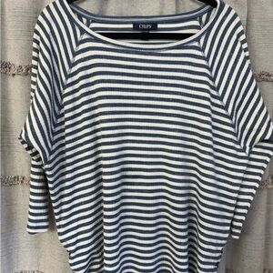 Chaps Petites Boat Neck Woman’s Striped Top Sailor Nautical Side Tie-Petite XL